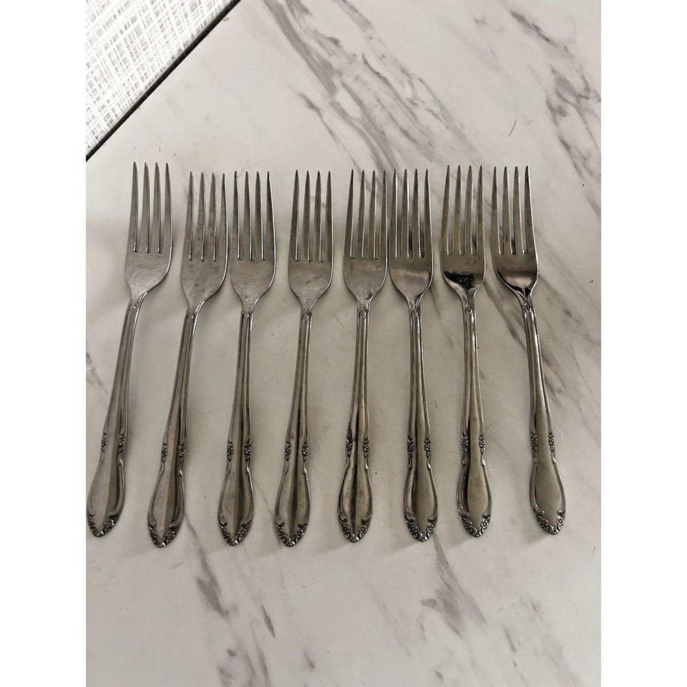 Vintage Oneida Stainless Steel Plantation Flatware Dinner Forks Set of 8 BxA